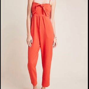 NEW Anthropologie Saturday Sunday Isabel Jumpsuit Orange 100% cotton Petite Med.